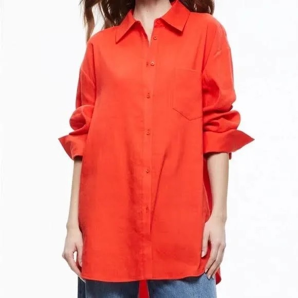 NWT Alice + Olivia Finely Oversized Linen Button  Down Shirt Size XL - Picture 3 of 5